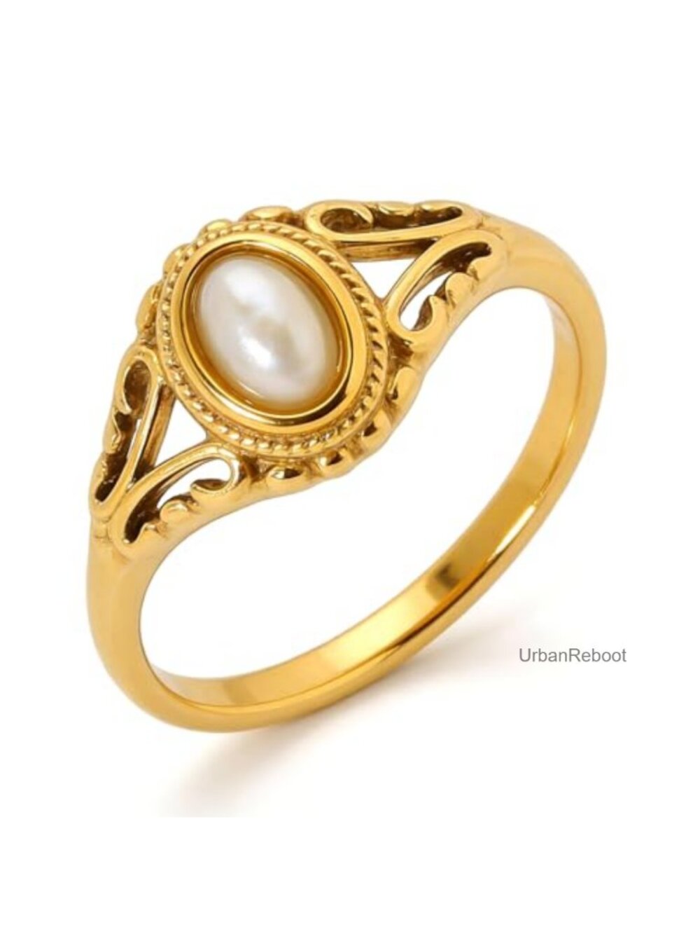 Gold Thumb Ring Women Baroque Pearl Signet Stackable Ring Dainty Vintage Jewelry